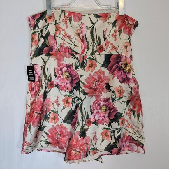 Express Satin Strapless Floral Shorts Romper Tie Waist Boning In Top Size 16 NEW - Picture 3 of 12